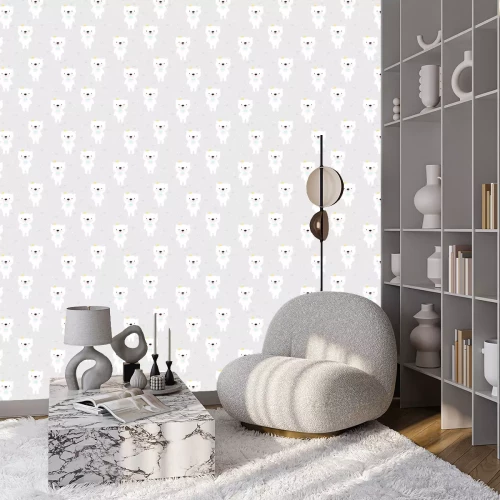 Behang Witte beren op een grijze achtergrond