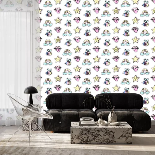 Behang Regenboog bijen