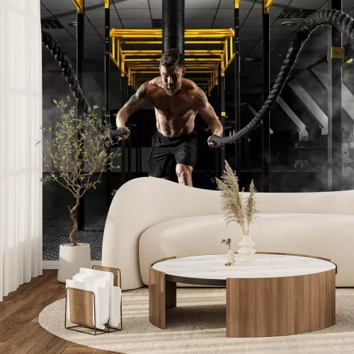 Fotobehang Een man oefent met touwen