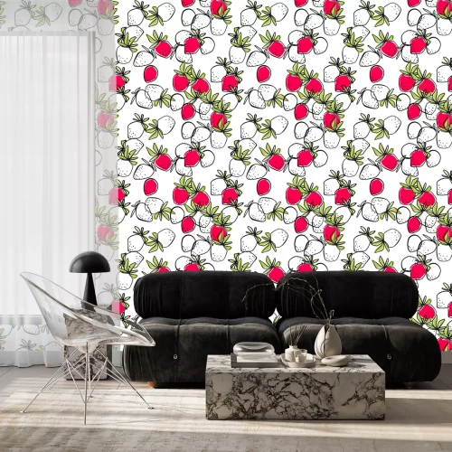 Behang Modern patroon met gekleurde aardbeien