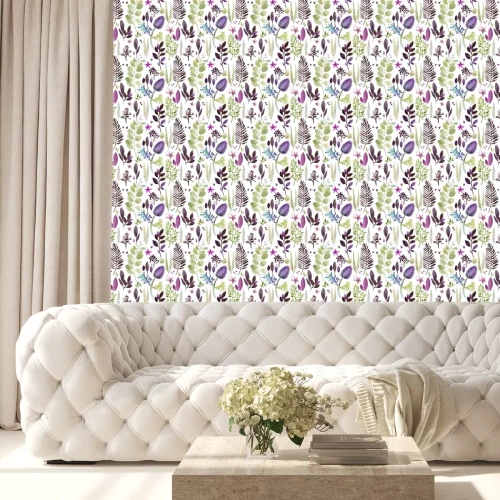 Behang aquarel violet bloemen naadloze patroon. handgetekende botanische illustratie. vintage bloemensamenstelling.