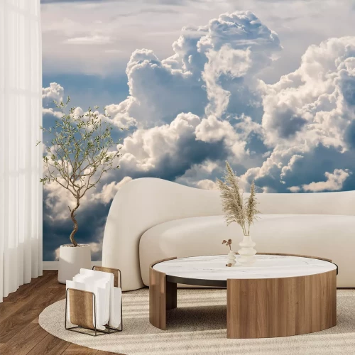 Fotobehang Lucht overdekt met witte wolken