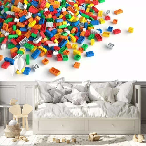 Fotobehang Kleurrijke bouwstenen op een witte achtergrond
