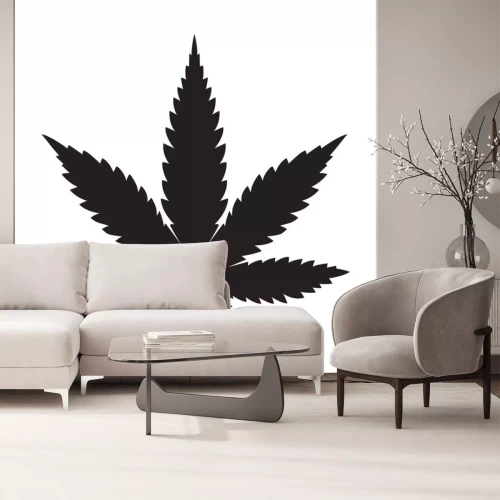 Sticker Zwart marihuanablad dat op witte achtergrond wordt geïsoleerd