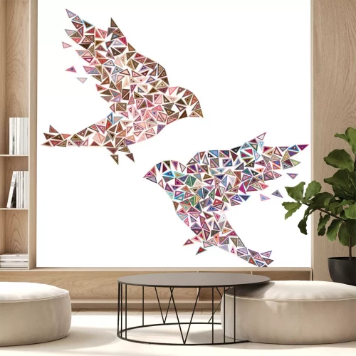 Sticker Afbeeldingen van vogels gerangschikt vanuit kleurrijke driehoeken