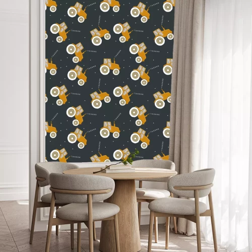 Behang Naadloos patroon met koele tractor. Vector hand getrokken illustratie.