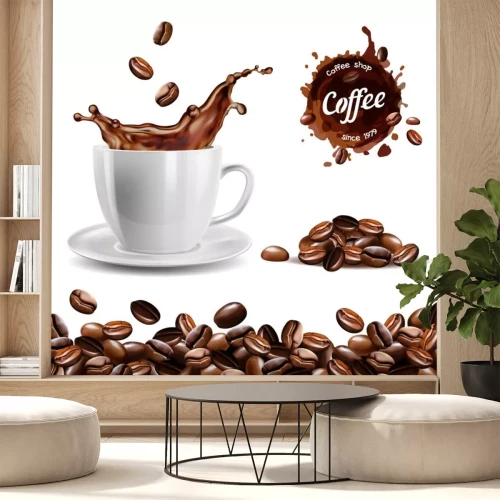 Sticker Koffiebonen en gemorste drank