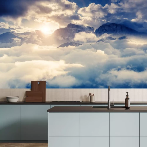 Fotobehang Bergtoppen in de wolken