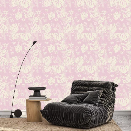 Behang Roze achtergrond met tropische planten