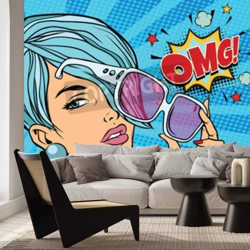 Fotobehang Popart portret van een bebrilde vrouw