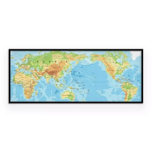 Poster Fysieke wereldkaart met Engelse ondertiteling