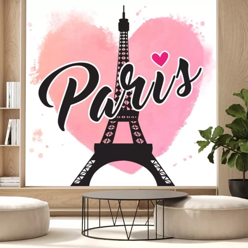 Sticker Paris hand drawn vector lettering and Eiffer Tower. Paris ink lettering.