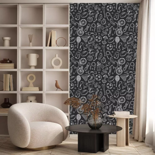 Behang Vector hand drawn sports equipment pattern or chalkboard background