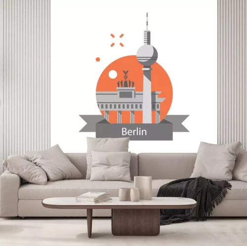 Sticker Berlin symbol, Brandenburg gate and tower, Germany travel destination, famous landmark, tourism concept