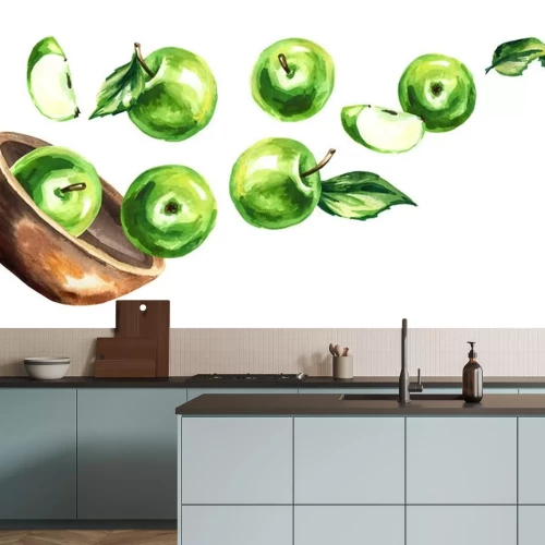 Sticker Groene appels in een houten kom