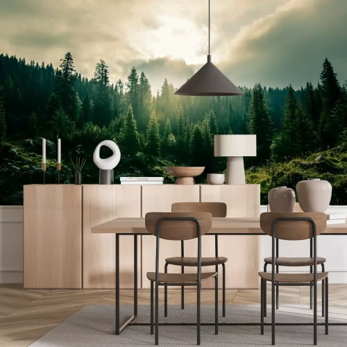 Fotobehang Berglandschap met bomen