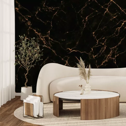 Fotobehang Oranje krassen op zwart marmer