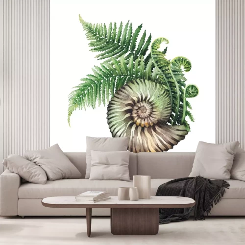 Sticker Prehistoric watercolor seashell and fern branches