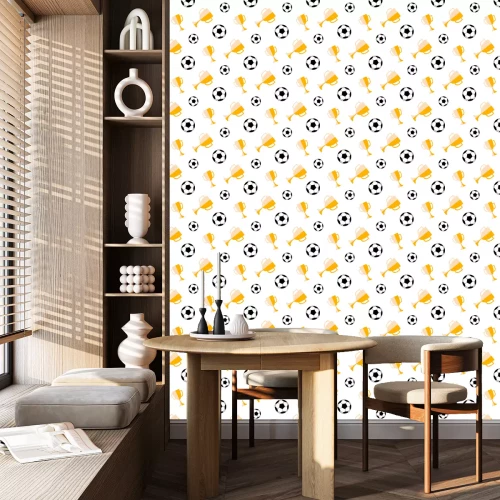 Behang Seamless pattern with soccer ball and winner cup. Vector football background