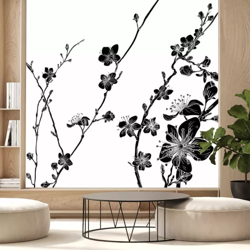 Sticker Zwart-witte appelbloesems