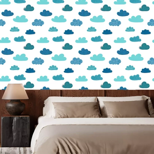 Behang Beautiful seamless pattern of doodle clouds. design background greeting cards and invitations and for baby clothes.