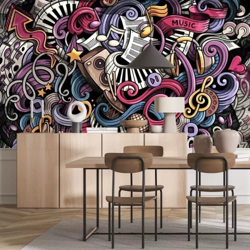 Fotobehang Noten en instrumenten kleurrijke compositie