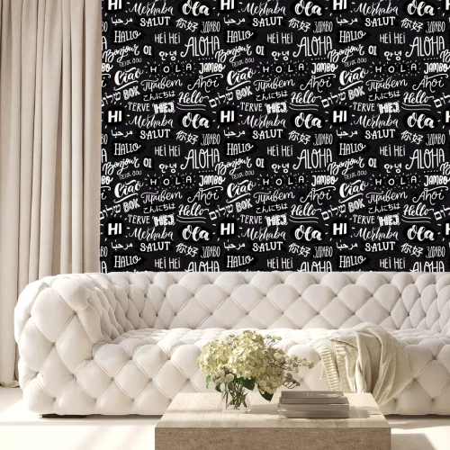 Behang Zwart-wit patroon met woorden in verschillende talen
