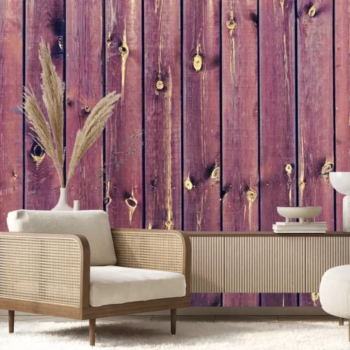 Fotobehang Vervalste paarse shabby planken