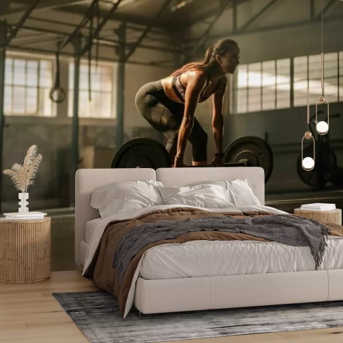 Fotobehang Atletische vrouw met een halter