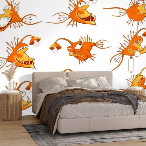 Sticker Monk Fish Set . Deep-water Fish. Cartoon Character 