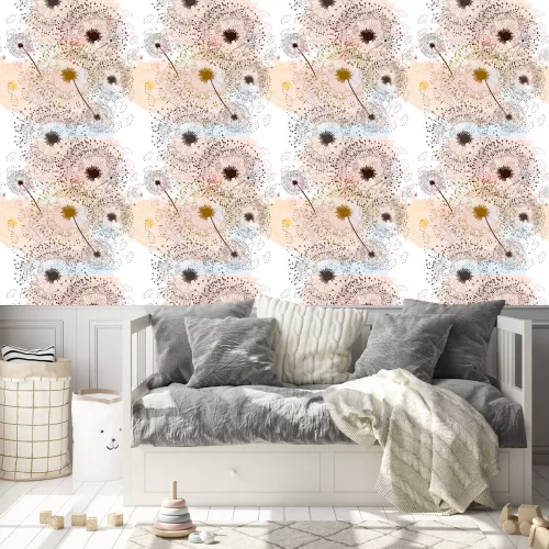 Behang Paardebloemen in de zon in aardetinten