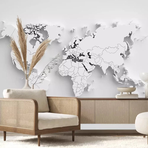 Sticker Witte ruimtelijke kaart van de wereld