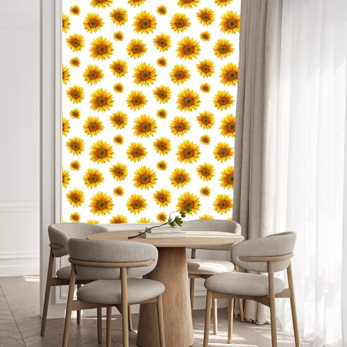 Behang Zonnebloemen op een witte achtergrond