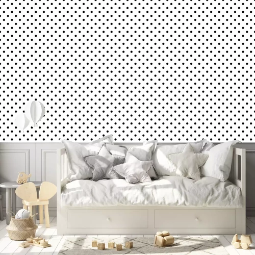 Behang Seamless black polka dot pattern on white. Vector illustration.