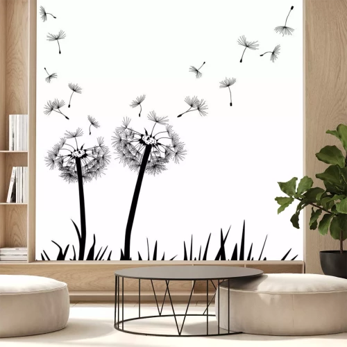 Fotobehang Monochrome paardenbloemen op gras