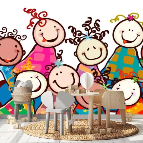 Sticker Kinderen met grappige gezichten in kleurrijke kleding