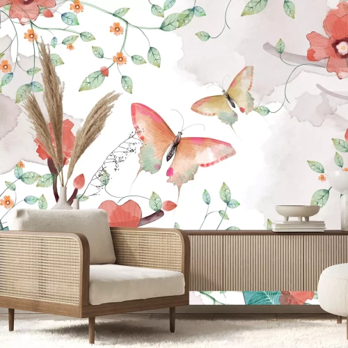 Fotobehang Romantisch patroon met vlinders