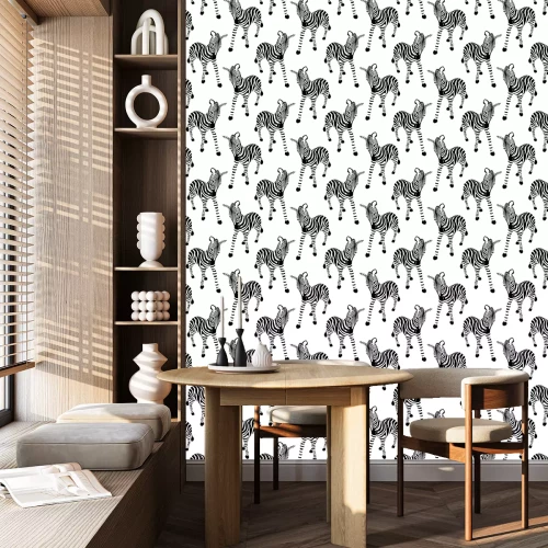 Behang Staande zebra's op een witte achtergrond