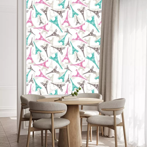 Behang Eiffeltoren naadloze patroon. Franse vector achtergrond. Uitstekende stoffentextuur in pastelkleuren