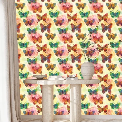 Behang Vlinders tussen de rozen