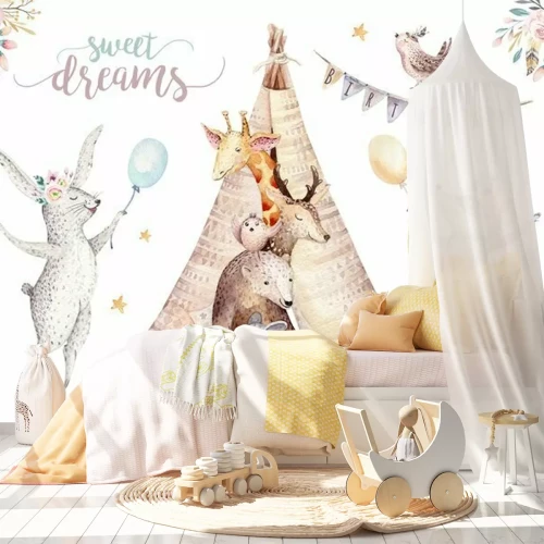 Fotobehang Dieren op een witte bohoachtergrond