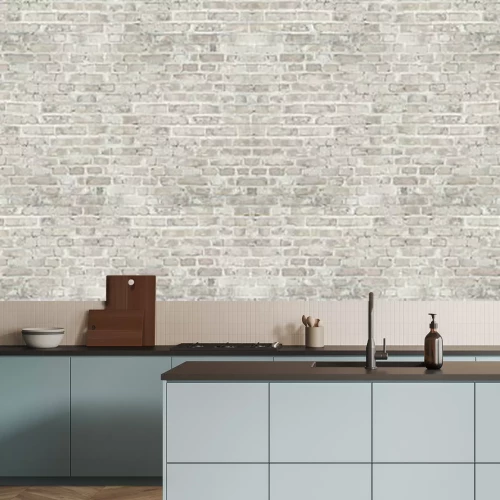 Fotobehang Beige bakstenen muur