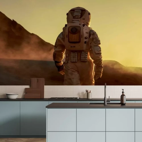 Fotobehang Astronaut op Mars tijdens zonsondergang