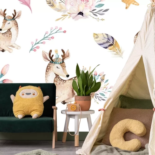 Sticker Fawns veren en planten pastel illustratie