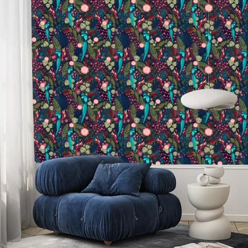 Behang Turquoise exotische vogels en tropen