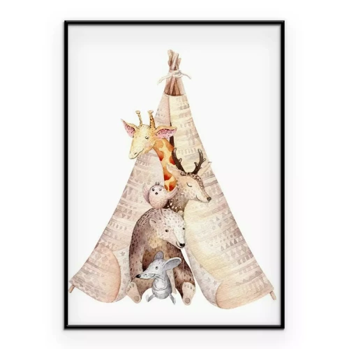 Poster Boho-stijl tipi met dieren