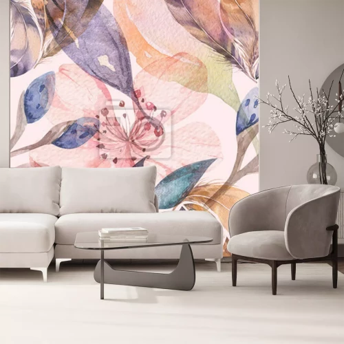 Fotobehang Bloemen en vogelveren