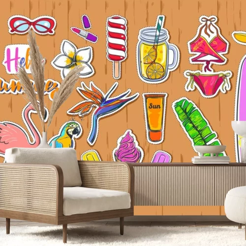 Sticker Set van mode zomer stickers badges pictogrammen patches. Hand getrokken kalligrafie.