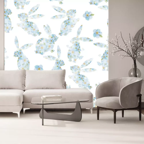 Sticker Bloemen silhouetten van konijnen op witte achtergrond