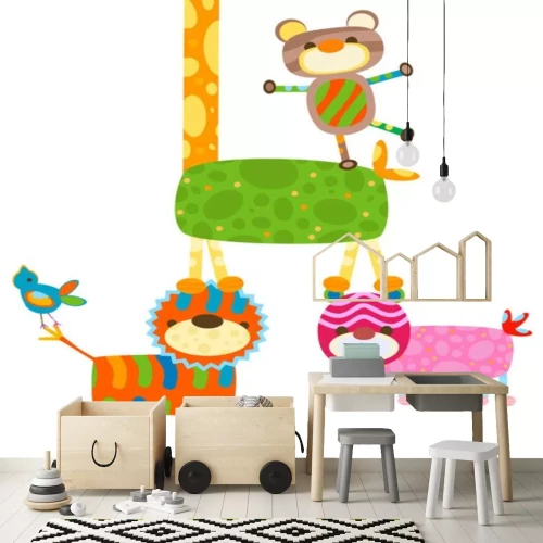 Sticker Kleurrijke dieren op elkaar gestapeld